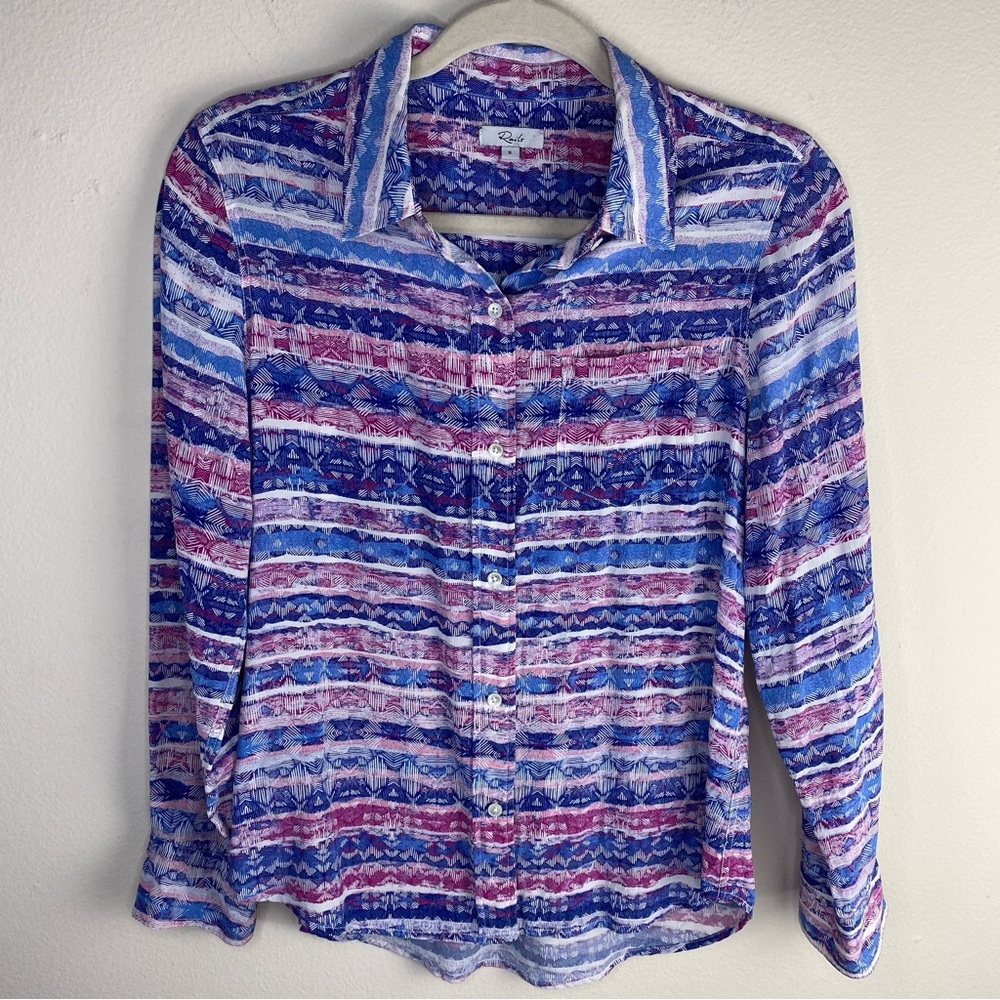 Rails Kate Santa Fe silk multi colored long sleeve button down shirt womens Sz S
